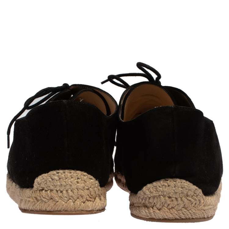 Pre Owned Christian Louboutin Black Suede Lace Up Espadrilles Size 43