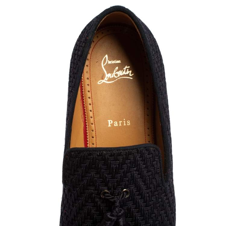 Pre Owned Christian Louboutin Navy Blue Woven Fabric Officialito Tassel Loafers Size 43