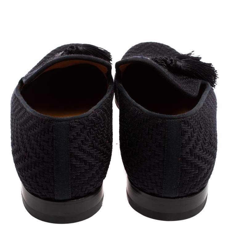 Pre Owned Christian Louboutin Navy Blue Woven Fabric Officialito Tassel Loafers Size 43