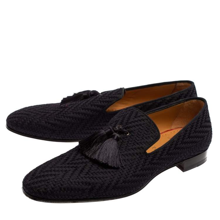 Pre Owned Christian Louboutin Navy Blue Woven Fabric Officialito Tassel Loafers Size 43