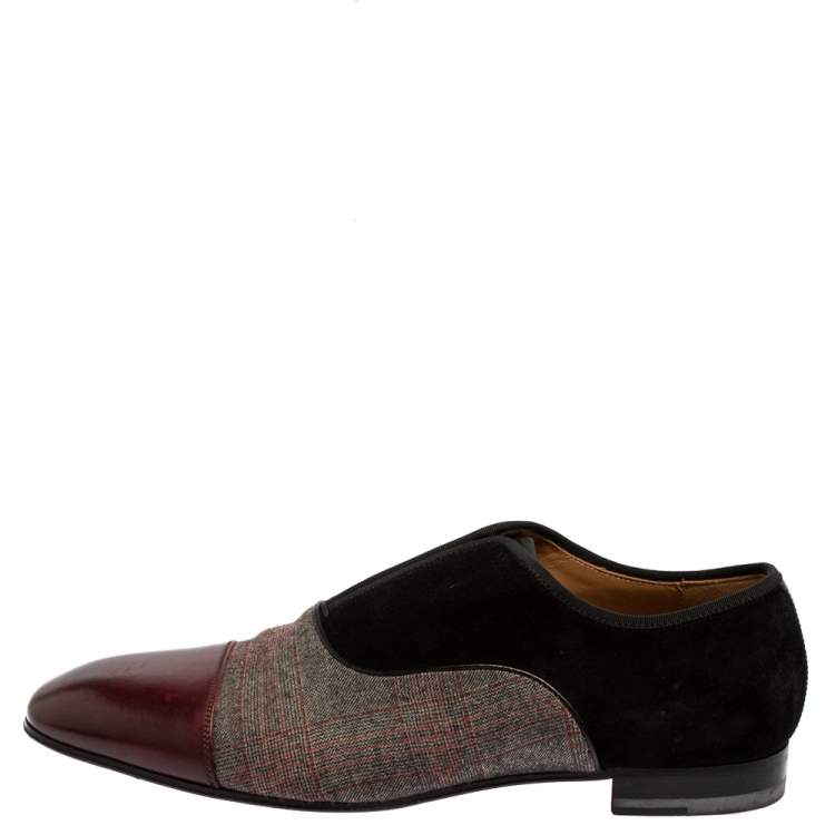 Pre Owned Christian Louboutin Multicolor Canvas And Suede Alpha Loafers Size 42.5