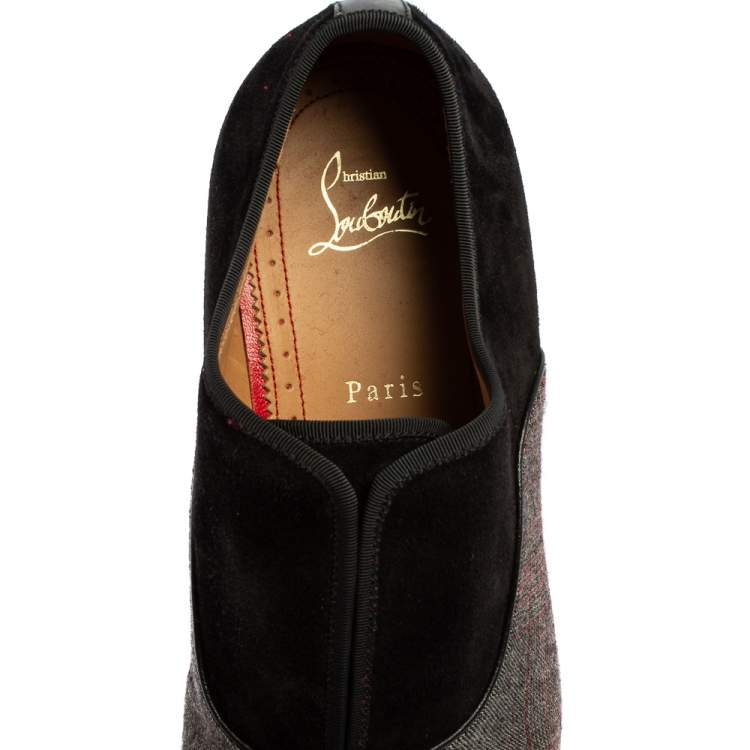 Pre Owned Christian Louboutin Multicolor Canvas And Suede Alpha Loafers Size 42.5