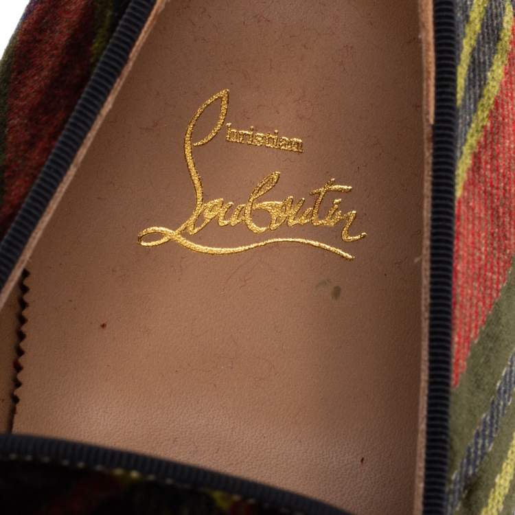 Pre Owned Christian Louboutin Multicolor Check Velvet And Patent Leather Harvanana Spike Smoking Slippers Size 44