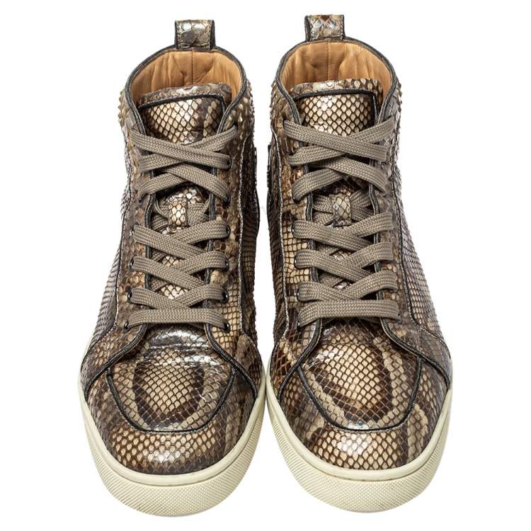 Pre Owned Christian Louboutin Grey Python Orlato High Top Sneakers Size 42.5