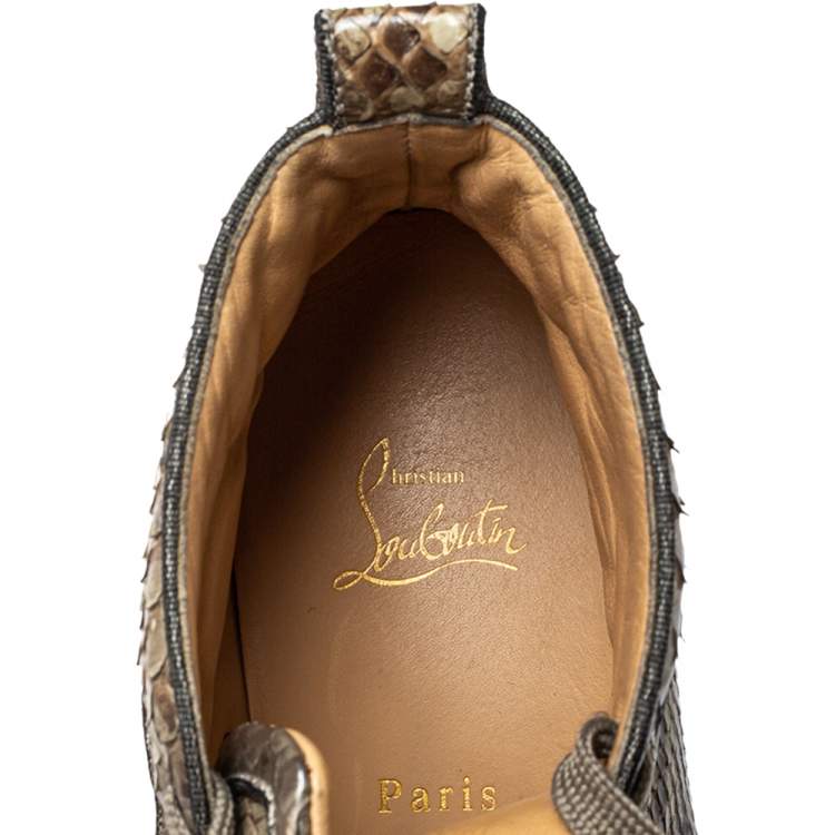 Pre Owned Christian Louboutin Grey Python Orlato High Top Sneakers Size 42.5