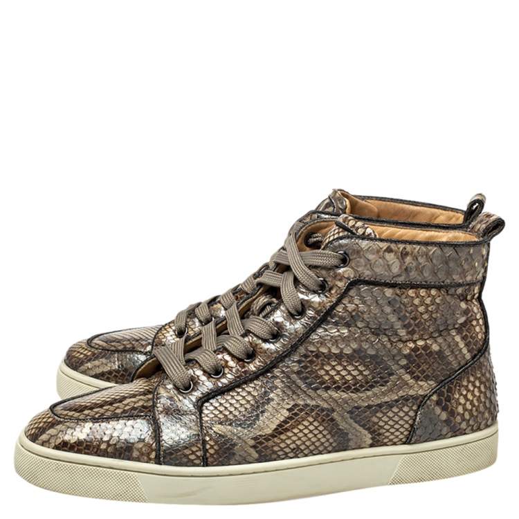 Pre Owned Christian Louboutin Grey Python Orlato High Top Sneakers Size 42.5