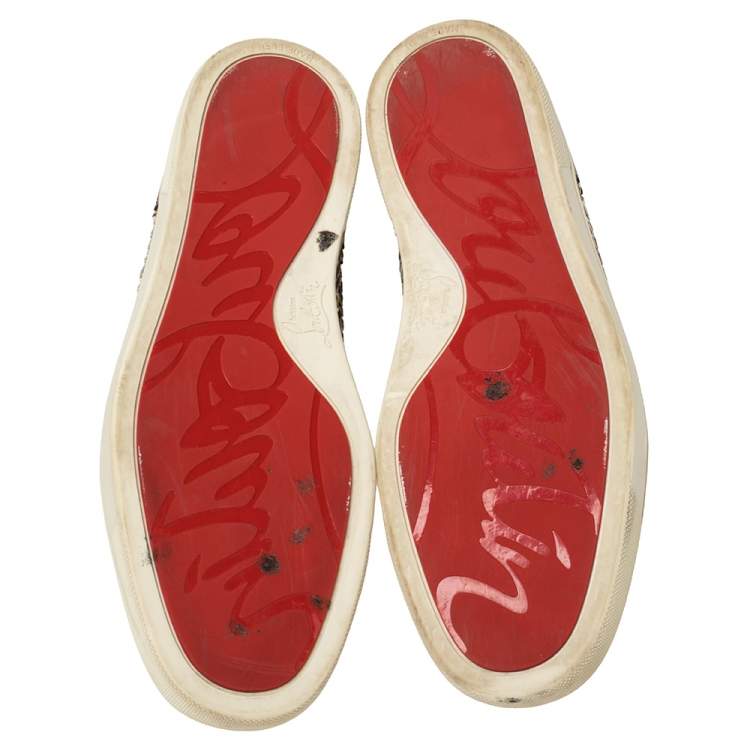 Pre Owned Christian Louboutin Black/Beige Leather And Python Rantus Orlato High Top Sneakers Size 41