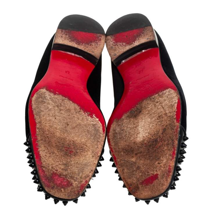 Pre Owned Christian Louboutin Black Velvet Spooky Spiked Toe Cap Smoking Slippers Size 42