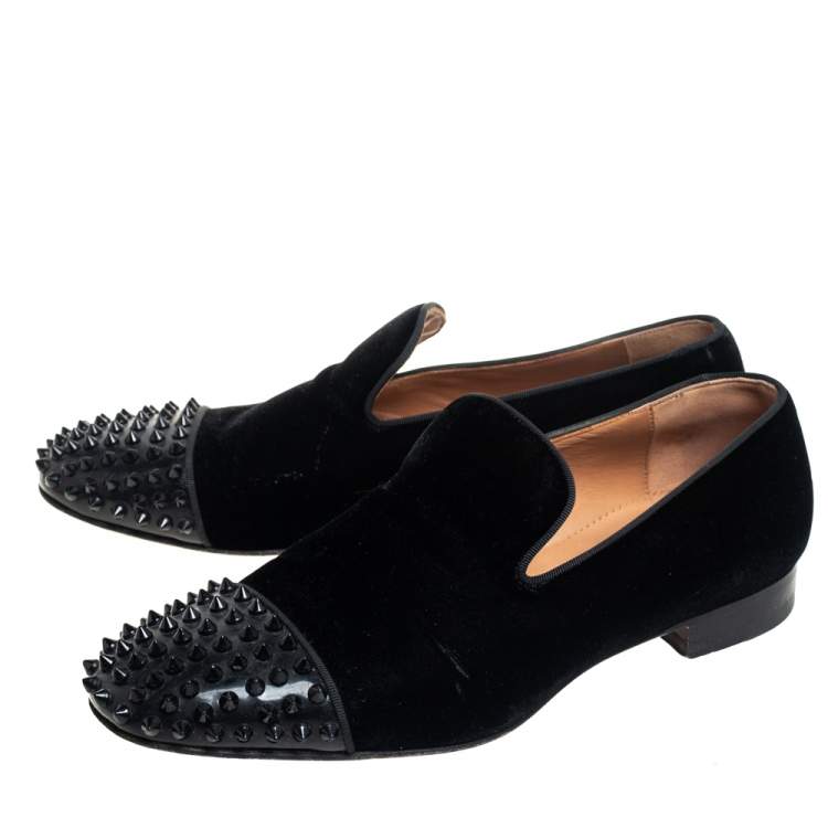 Pre Owned Christian Louboutin Black Velvet Spooky Spiked Toe Cap Smoking Slippers Size 42