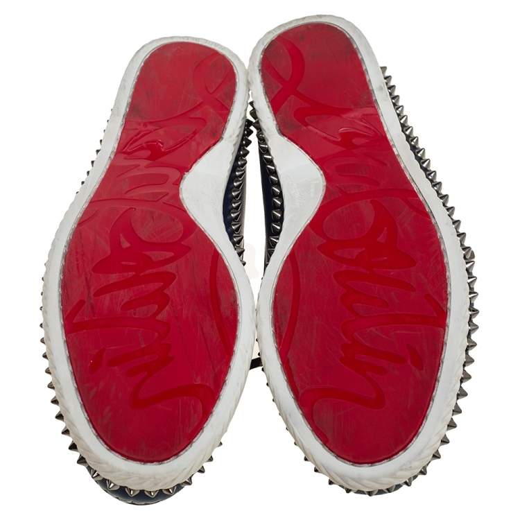 Pre Owned Christian Louboutin Blue Leather Steckel Spike Boat Loafers Size 41