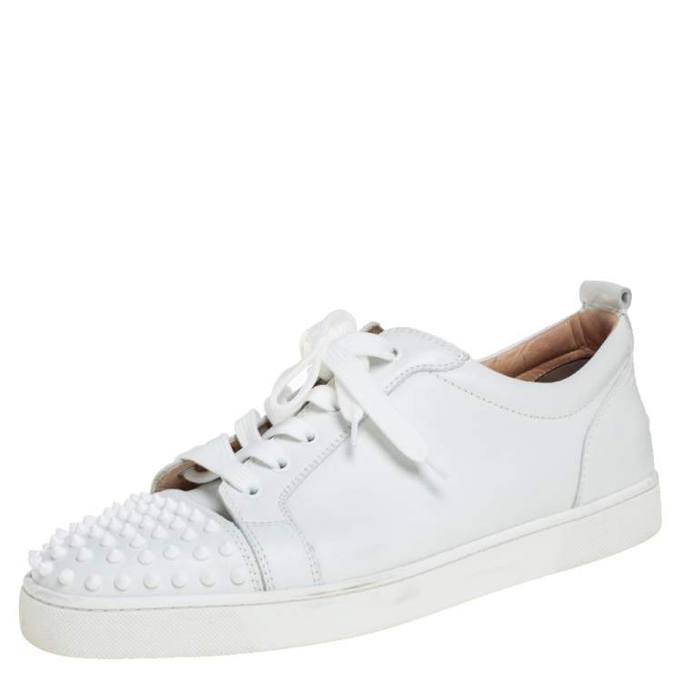 Christian Louboutin White Mesh Fabric and Leather Louis Junior Spikes Low  Top Sneakers Size 43.5 Christian Louboutin