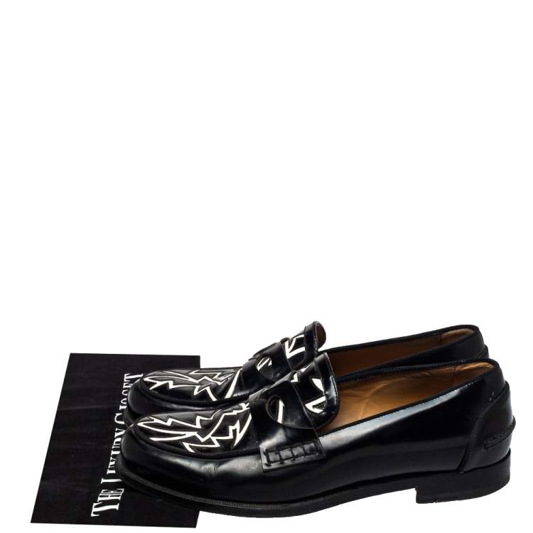 Pre Owned Christian Louboutin Black/White Patent Leather Slip On Loafers Size 41
