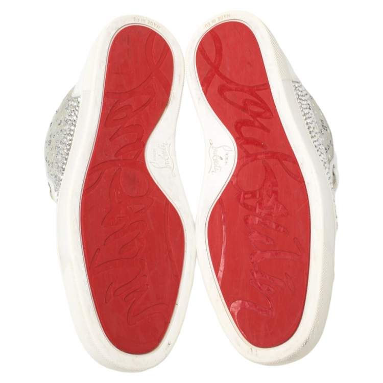 Pre Owned Christian Louboutin Silver/White Leather Rantus Crystal Embellished High Top Sneakers Size 41