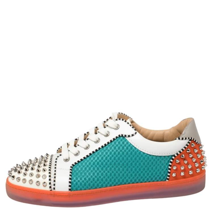 Christian Louboutin Black Leather Multicolor Spikes High-Top Sneakers Size 12/42.5