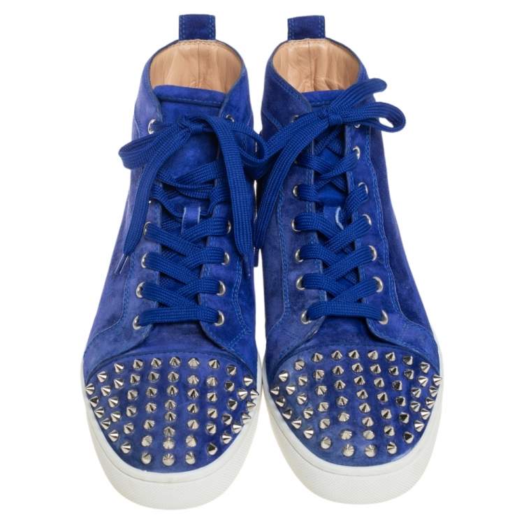 Pre Owned Christian Louboutin Blue Suede Lou Spikes High Top Sneakers Size 42.5