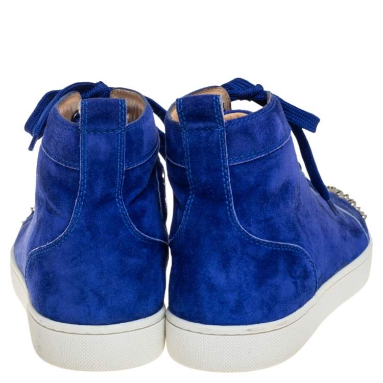 Pre Owned Christian Louboutin Blue Suede Lou Spikes High Top Sneakers Size 42.5