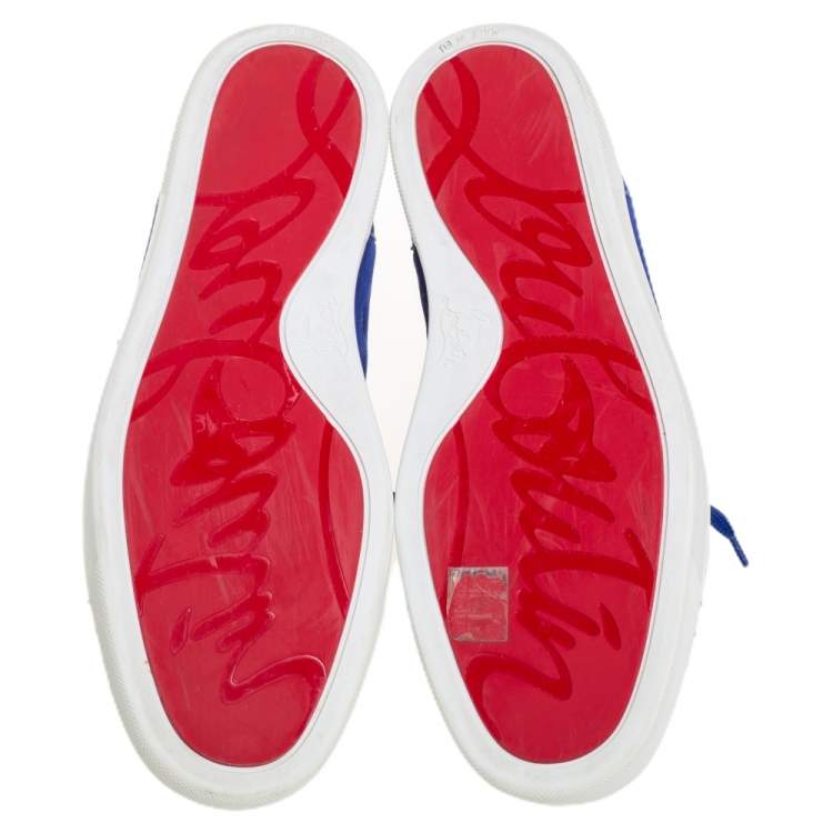 Pre Owned Christian Louboutin Blue Suede Lou Spikes High Top Sneakers Size 42.5