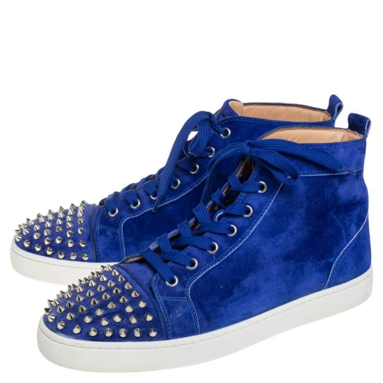 Pre Owned Christian Louboutin Blue Suede Lou Spikes High Top Sneakers Size 42.5