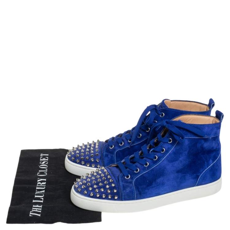 Pre Owned Christian Louboutin Blue Suede Lou Spikes High Top Sneakers Size 42.5
