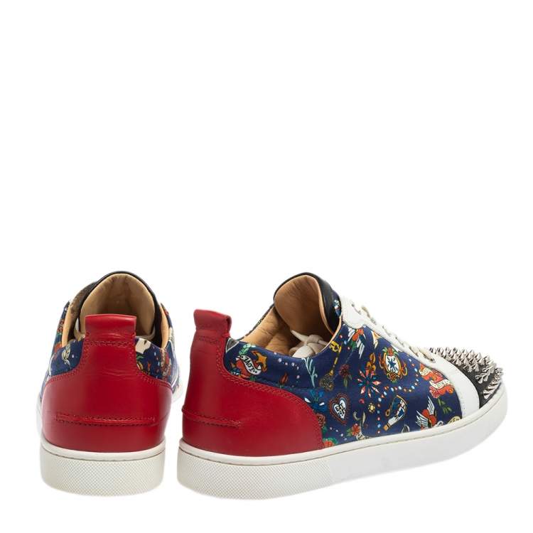 Pre Owned Christian Louboutin Multicolor Floral Print Satin and Leather Louis Spike Junior Low Top Sneakers Size 42