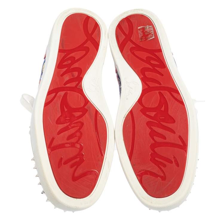 Pre Owned Christian Louboutin Multicolor Floral Print Satin and Leather Louis Spike Junior Low Top Sneakers Size 42