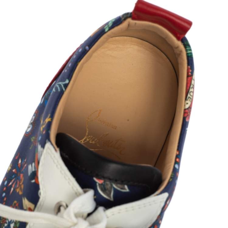 Pre Owned Christian Louboutin Multicolor Floral Print Satin and Leather Louis Spike Junior Low Top Sneakers Size 42