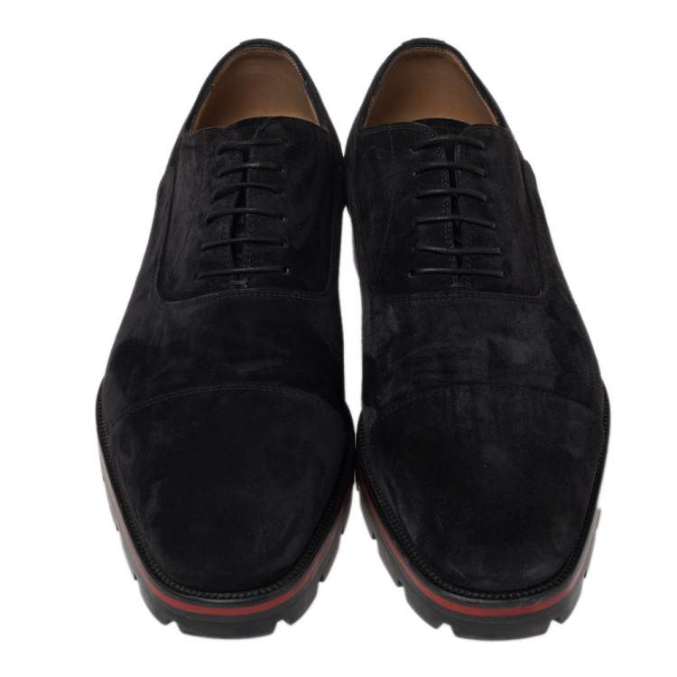 Pre Owned Christian Louboutin Black Suede Hubertus Lace Up Oxford Size 43