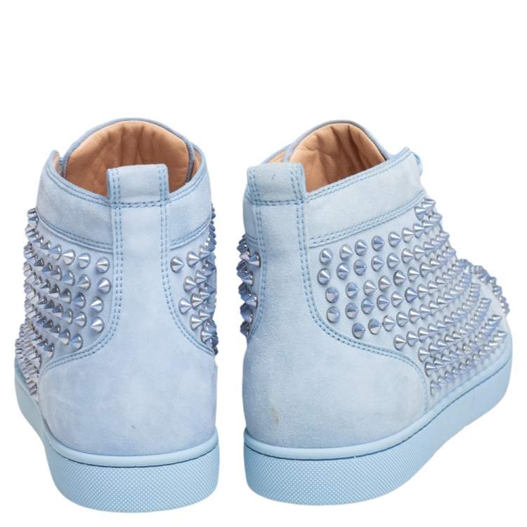مملوكة مسبقًا Christian Louboutin Blue Suede Louis Spikes High Top Sneakers Size 41