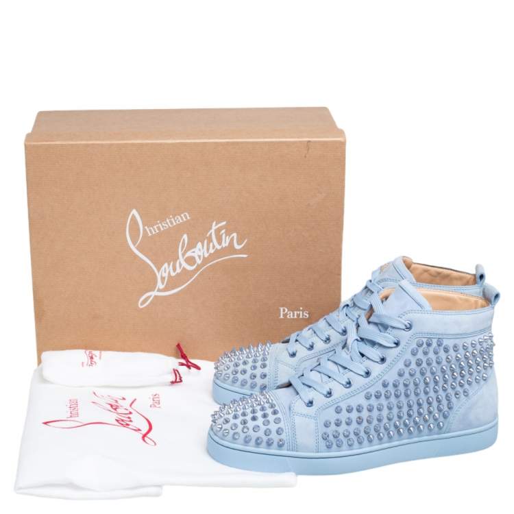 مملوكة مسبقًا Christian Louboutin Blue Suede Louis Spikes High Top Sneakers Size 41