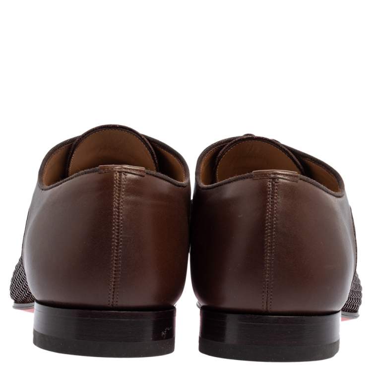 Pre Owned Christian Louboutin Brown Woven Leather Greggo Lace Up Oxford Size 42.5