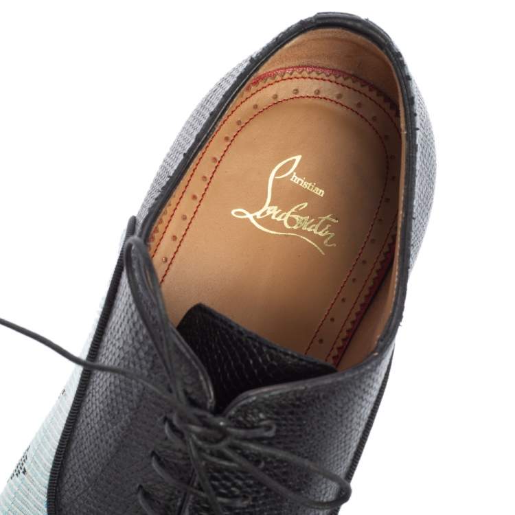 Pre Owned Christian Louboutin Multicolor Embossed Leather And Printed Fabric Greggo Lace Up Oxford Size 42