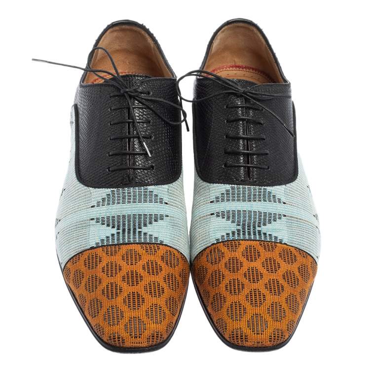 Pre Owned Christian Louboutin Multicolor Embossed Leather And Printed Fabric Greggo Lace Up Oxford Size 42