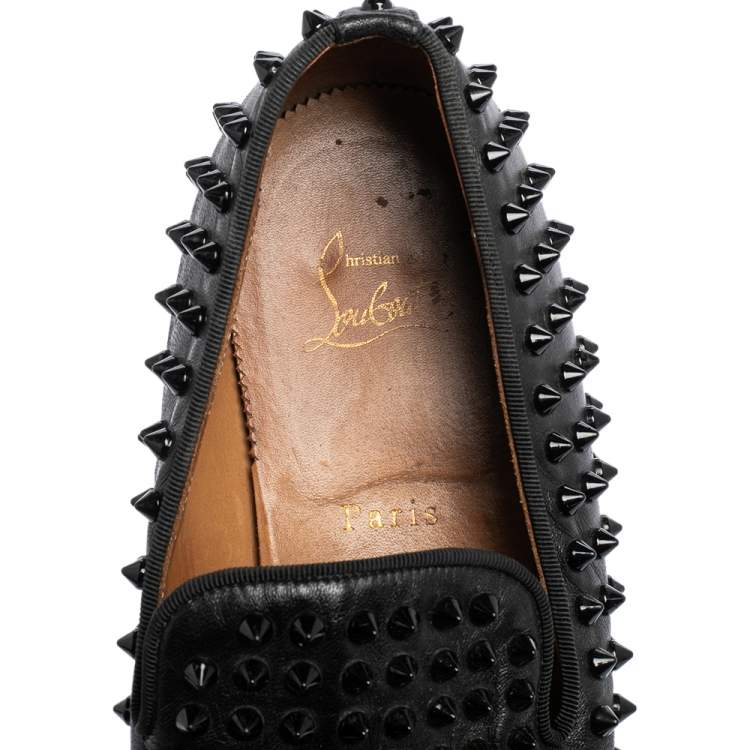 Pre Owned Christian Louboutin Black Leather Roller Boy Spiked Loafers Size 43