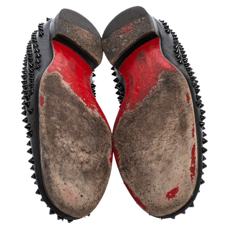 Pre Owned Christian Louboutin Black Leather Roller Boy Spiked Loafers Size 43