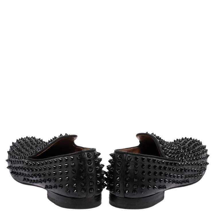 Pre Owned Christian Louboutin Black Leather Roller Boy Spiked Loafers Size 43