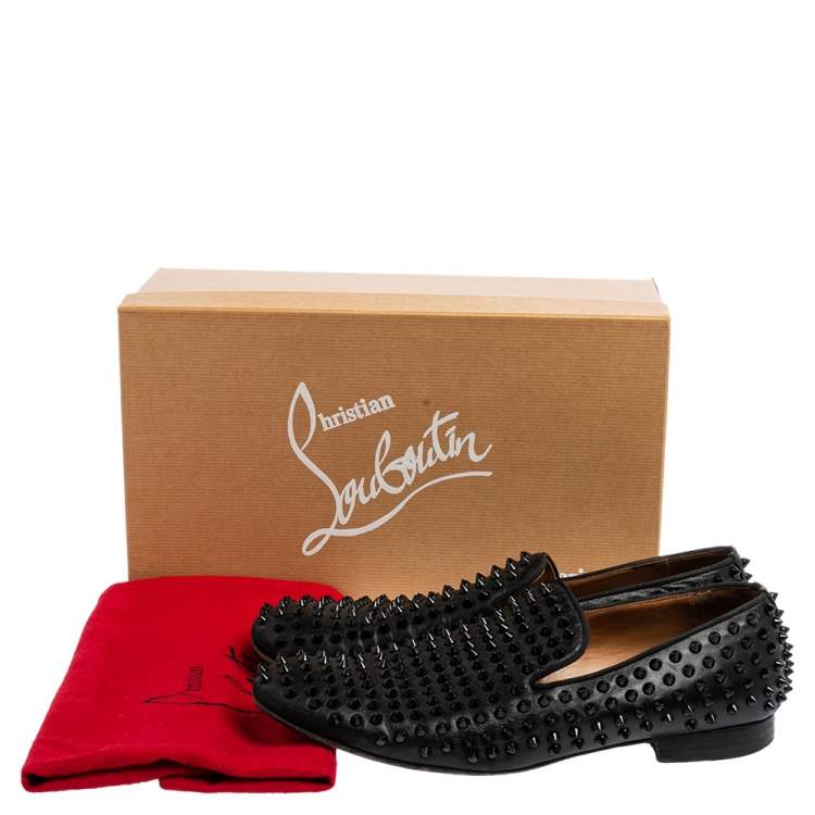 Pre Owned Christian Louboutin Black Leather Roller Boy Spiked Loafers Size 43