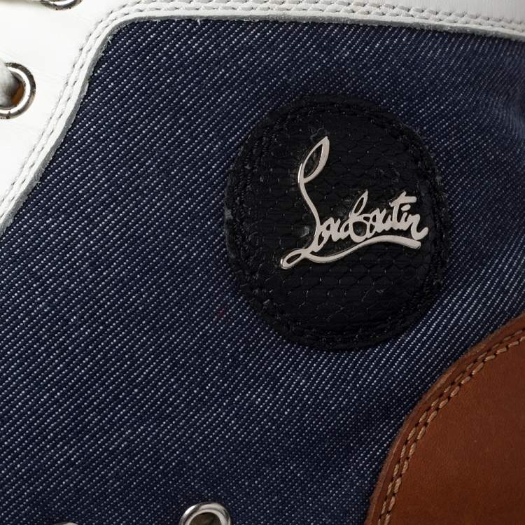 Pre Owned Christian Louboutin Multicolor Denim And Leather Louis Flat High Top Sneakers Size 41.5