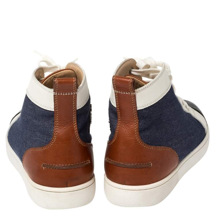 Pre Owned Christian Louboutin Multicolor Denim And Leather Louis Flat High Top Sneakers Size 41.5