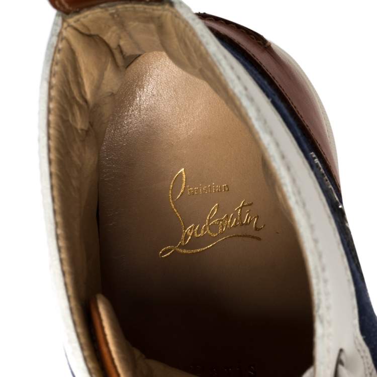 Pre Owned Christian Louboutin Multicolor Denim And Leather Louis Flat High Top Sneakers Size 41.5