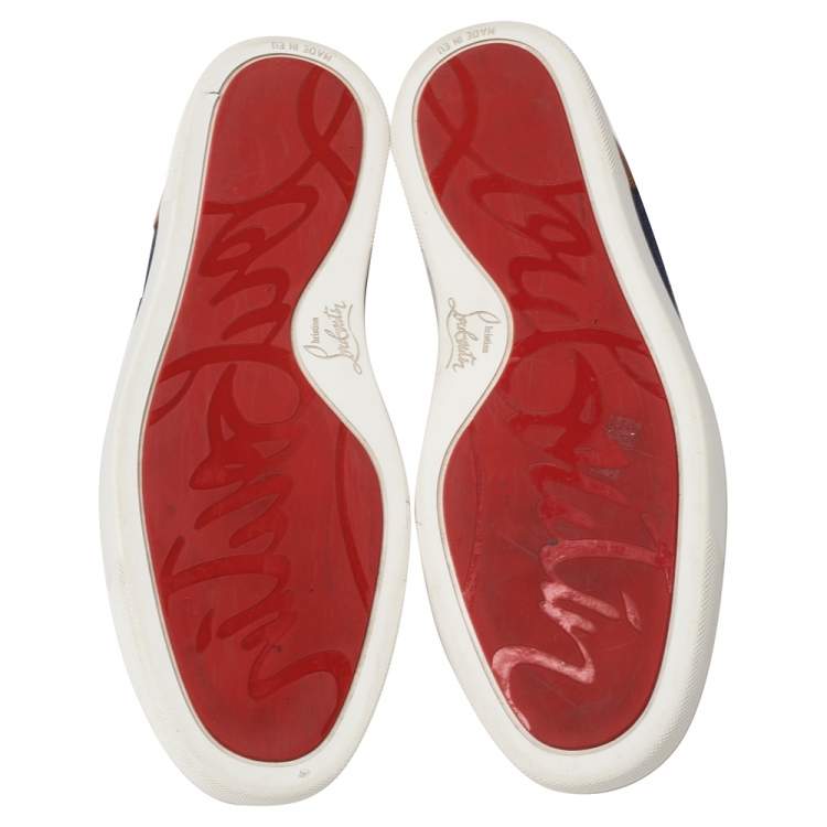Pre Owned Christian Louboutin Multicolor Denim And Leather Louis Flat High Top Sneakers Size 41.5