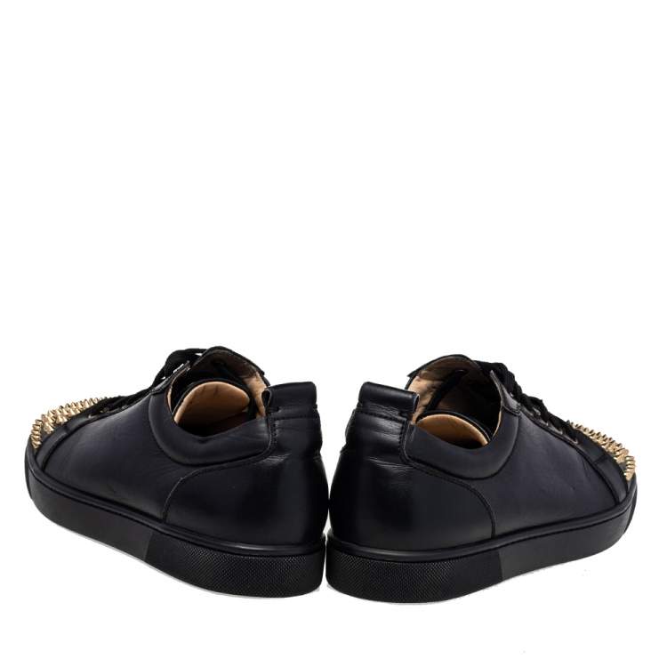 مملوكة مسبقًا Christian Louboutin Black Leather Louis Junior Spike Low Top Sneakers Size 42