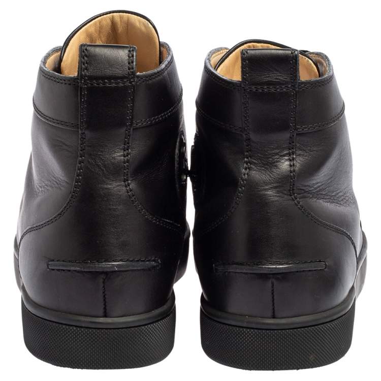 Pre Owned Christian Louboutin Black Leather Lou Spikes High Top Sneakers Size 44.5