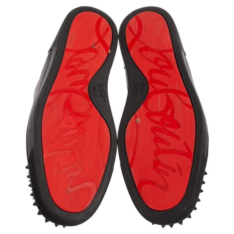 Pre Owned Christian Louboutin Black Leather Lou Spikes High Top Sneakers Size 44.5