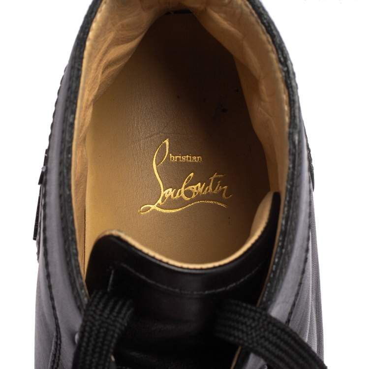 Pre Owned Christian Louboutin Black Leather Lou Spikes High Top Sneakers Size 44.5