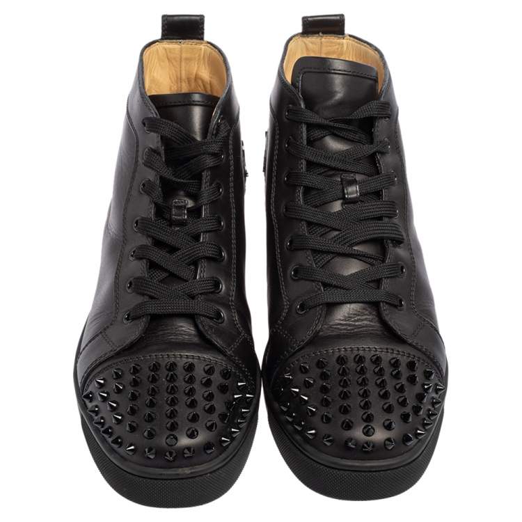 Pre Owned Christian Louboutin Black Leather Lou Spikes High Top Sneakers Size 44.5