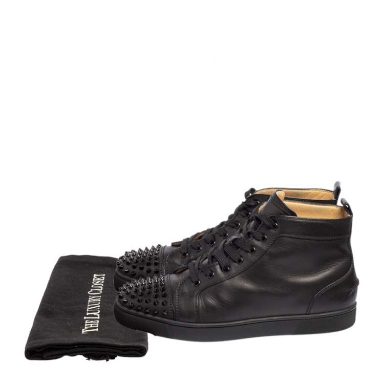 Pre Owned Christian Louboutin Black Leather Lou Spikes High Top Sneakers Size 44.5