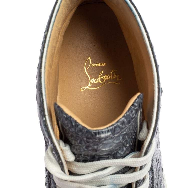 مملوكة مسبقًا Christian Louboutin Blue/White Python Rantus Orlato High Top Sneakers Size 44