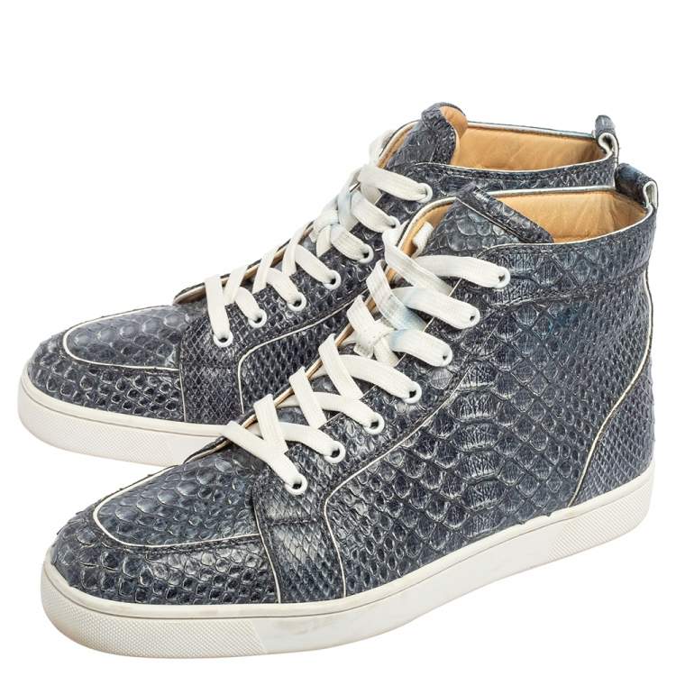 مملوكة مسبقًا Christian Louboutin Blue/White Python Rantus Orlato High Top Sneakers Size 44