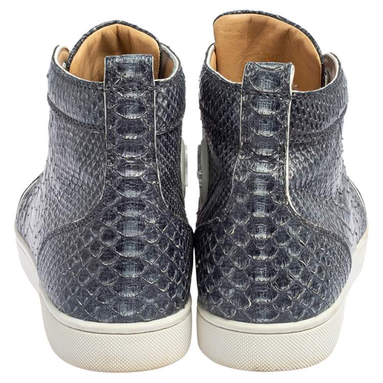 مملوكة مسبقًا Christian Louboutin Blue/White Python Rantus Orlato High Top Sneakers Size 44