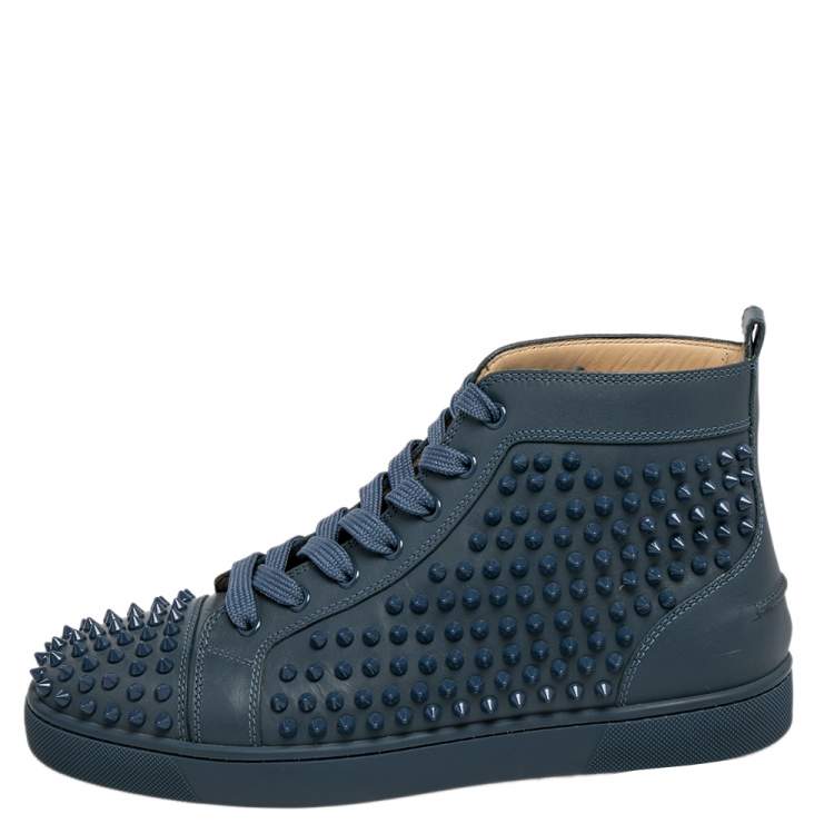 Christian Louboutin Blue Leather Louis Spikes High Top Sneakers Size 42  Christian Louboutin